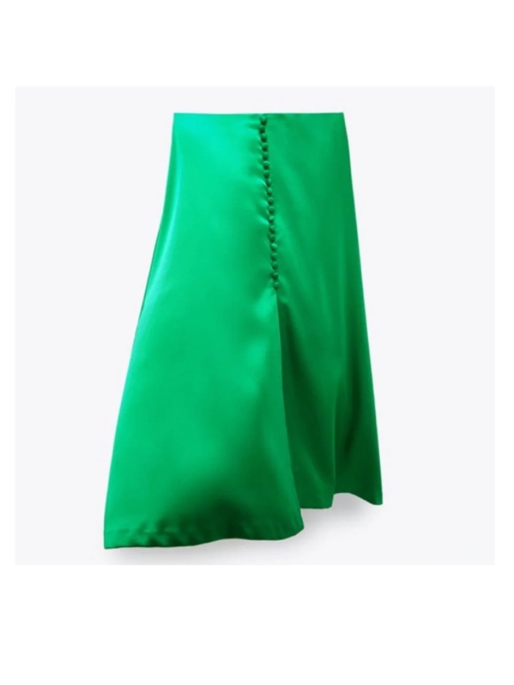 Zara Emerald Satin Button-Front A-Line Skirt